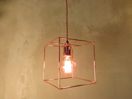 Minimal Modern Cubic Cage Pendant - COPPER VERSION