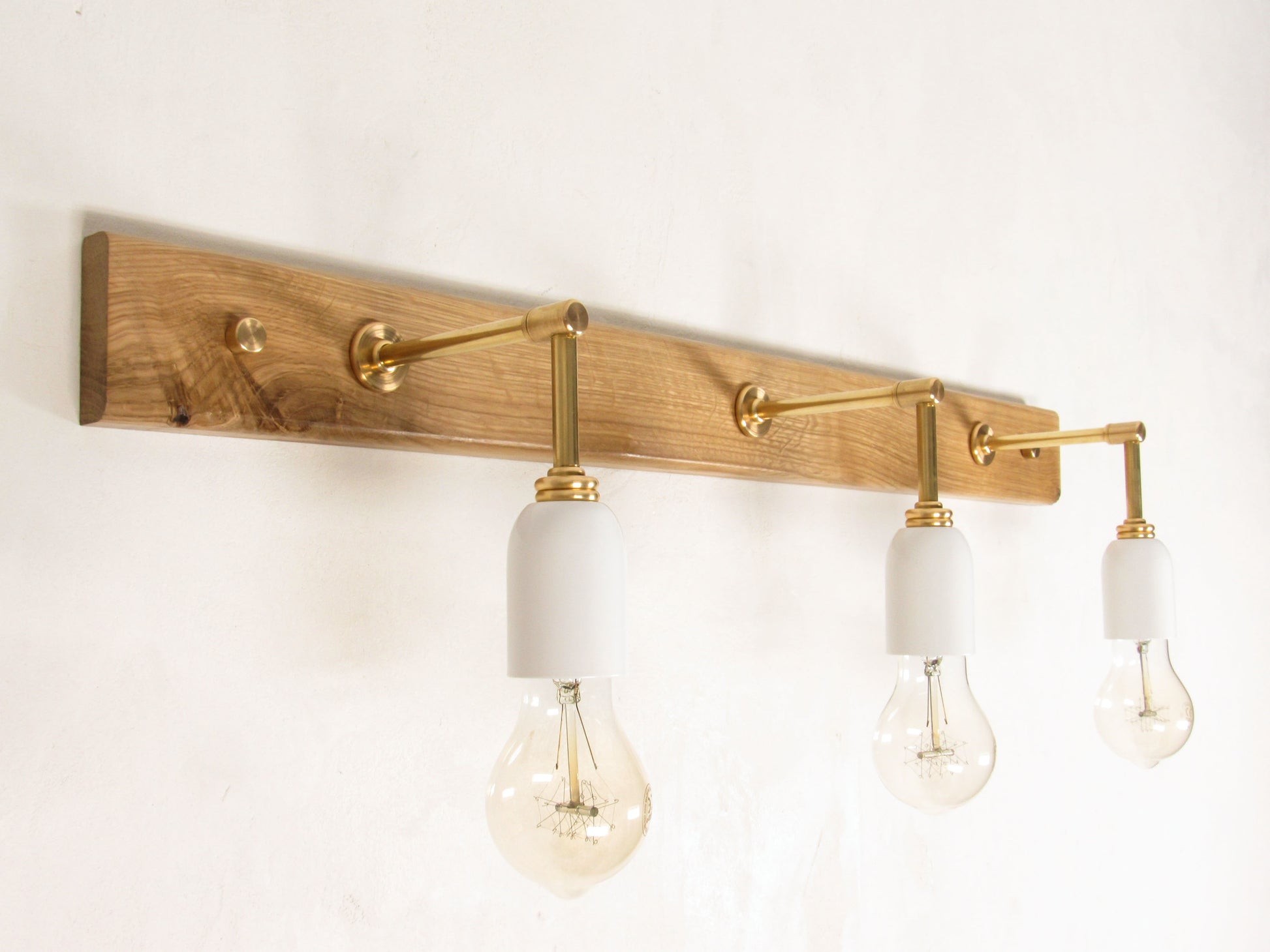 Triple Wood Modern Brass Wall Sconce - WHITE CUPS
