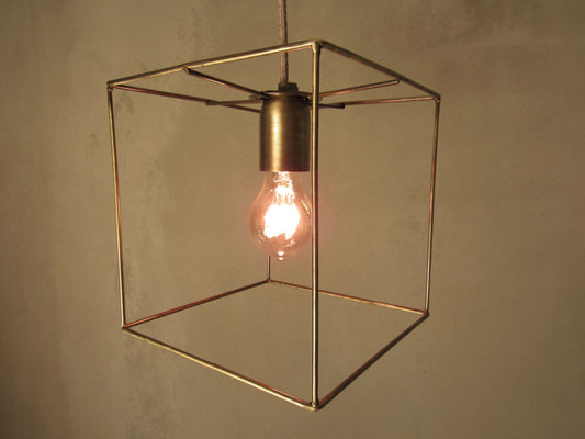 Minimal Modern Cubic Cage Pendant - BRONZE VERSION