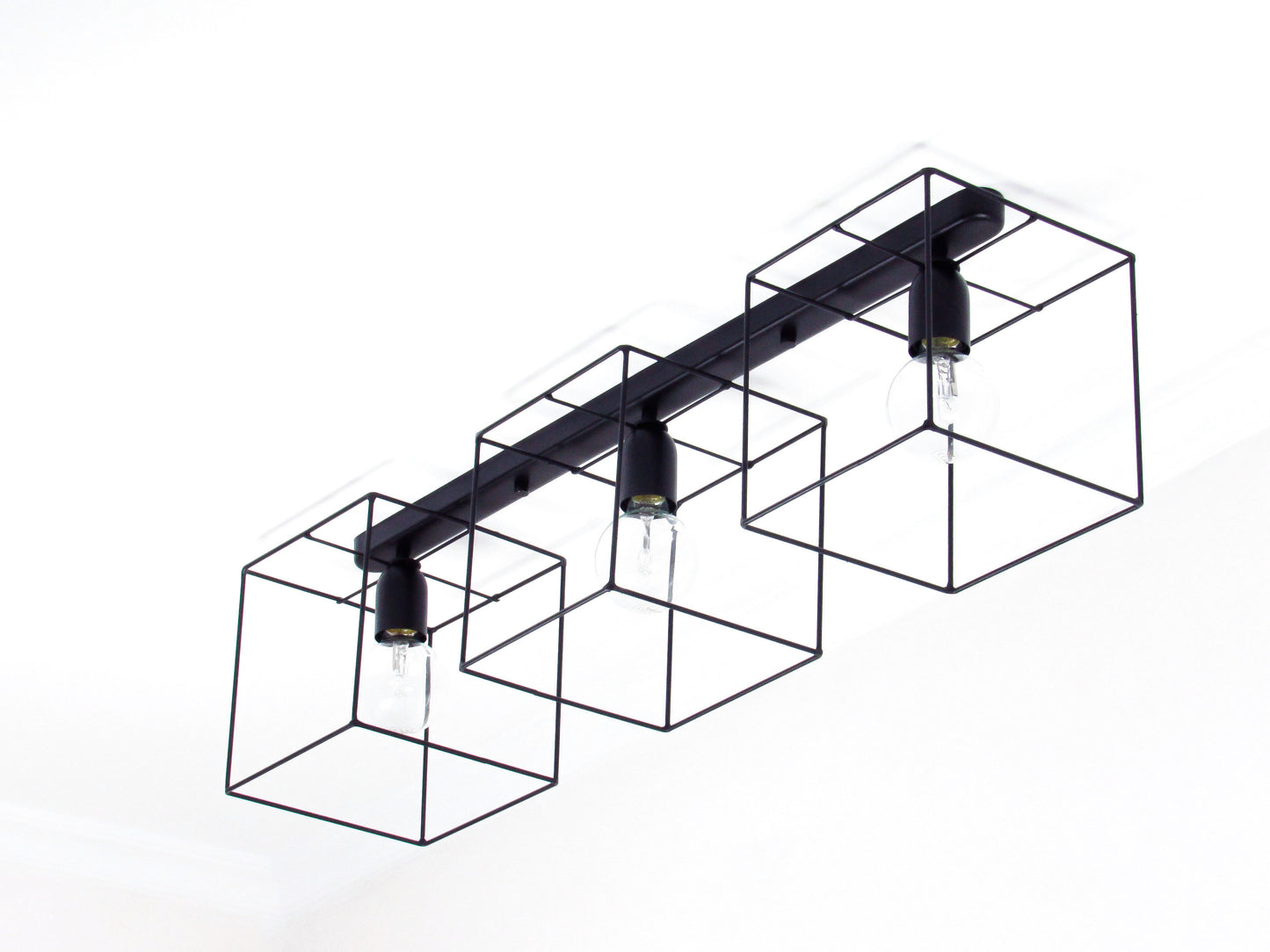 3 Light Cubic Cage Ceiling Fixture in Line - BLACK VERSION