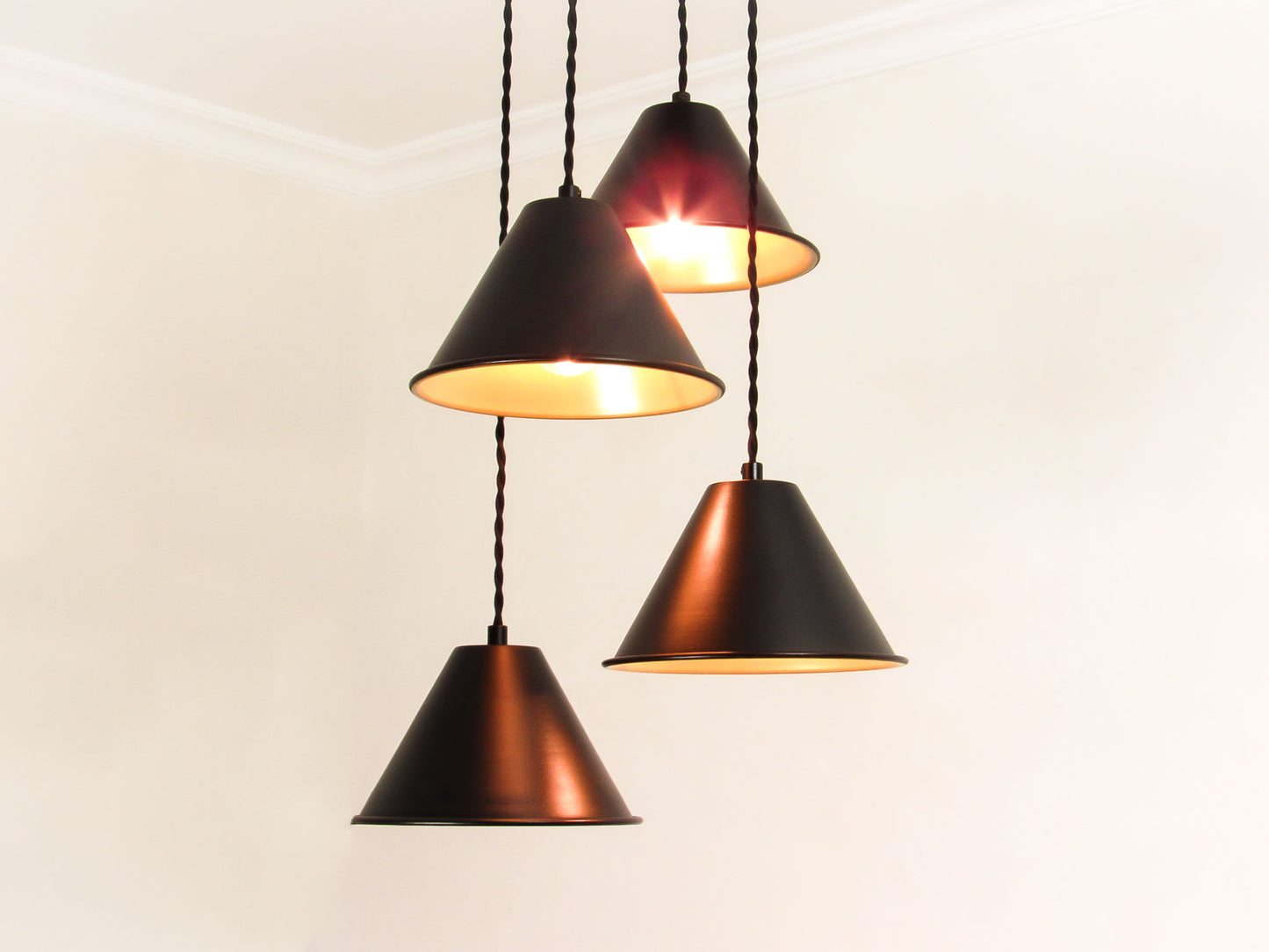 Factory Conical Pendant – 4 Light Cluster