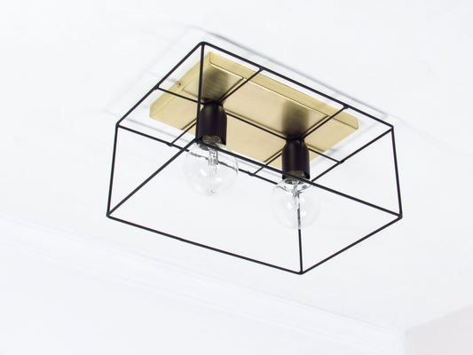 Modern Geometric Ceiling Light with Golden Plate - BLACK VERSION