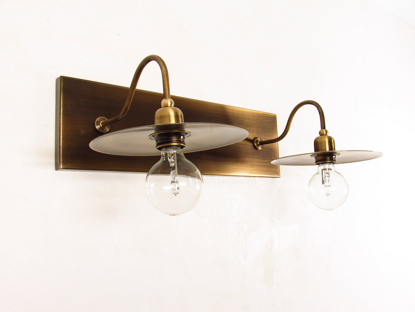 Industrial Gooseneck Wall Sconce — Antique Disc Shade Vanity Light