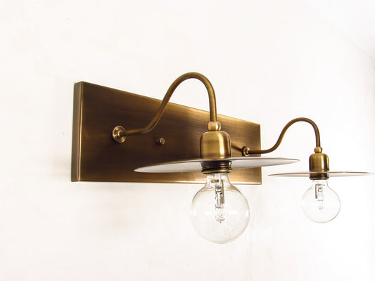 Industrial Gooseneck Wall Sconce — Antique Disc Shade Vanity Light