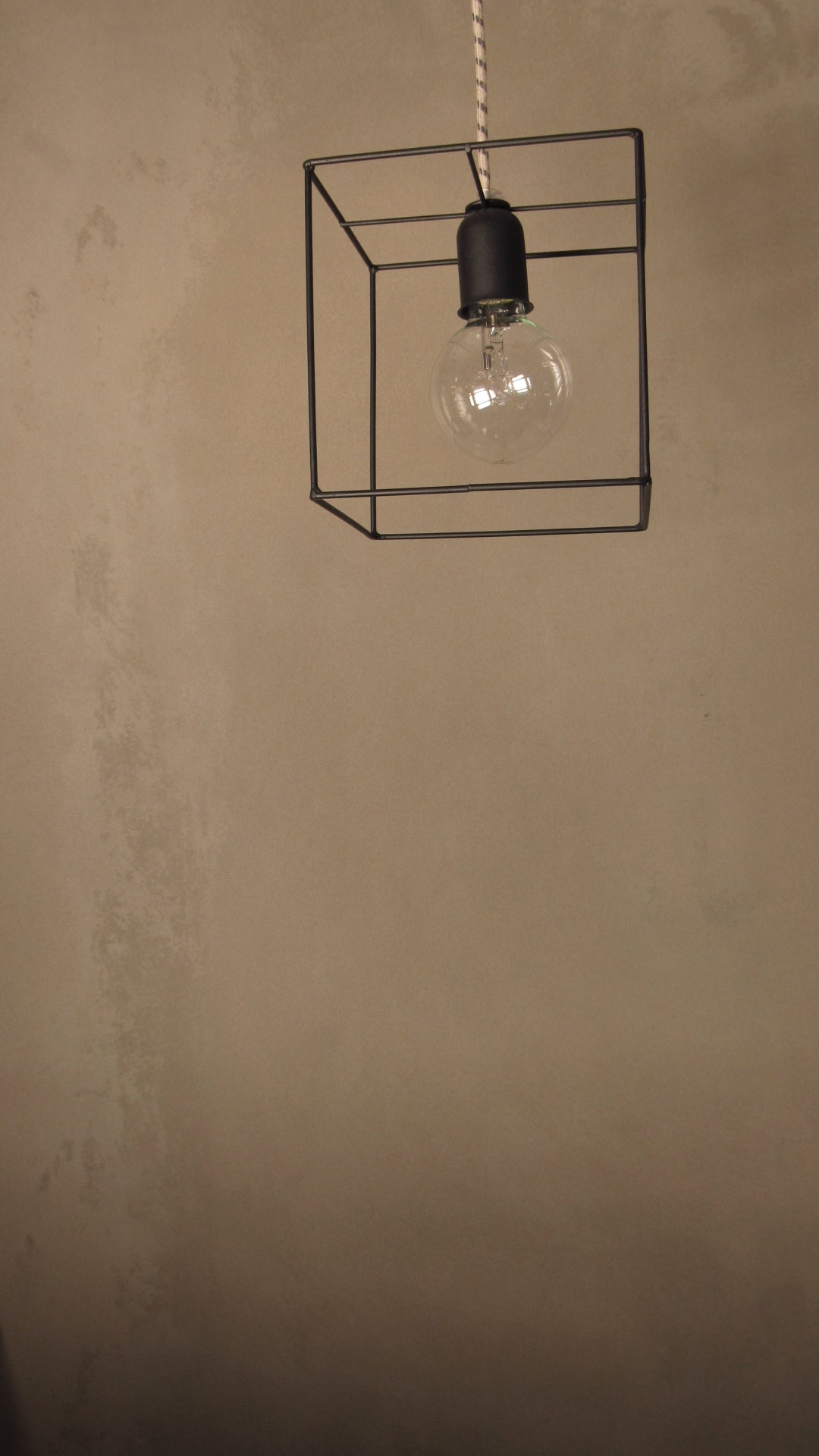 Handmade black wire cube cage pendant light with Edison bulb, Athens Lightworks
