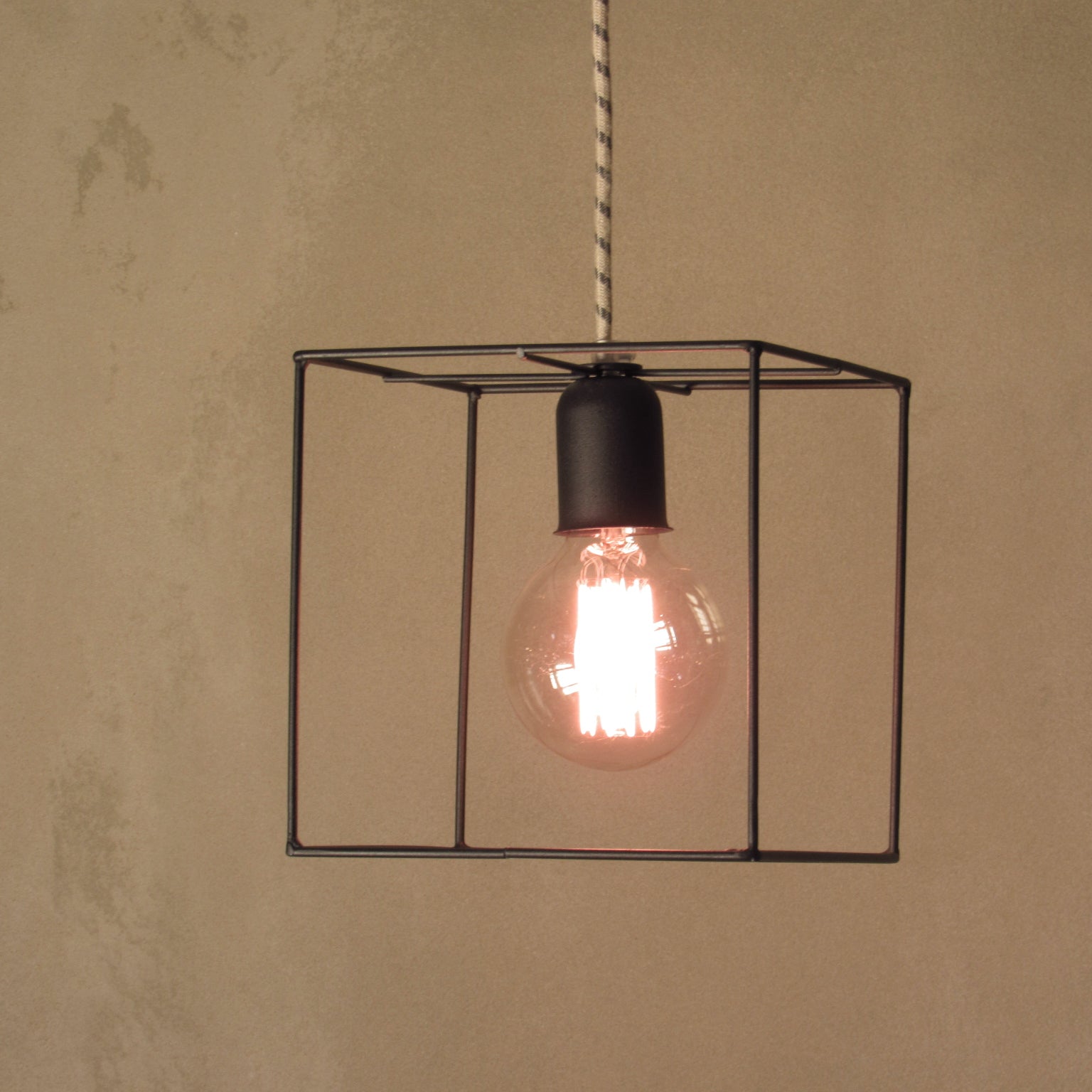 Minimal Modern Cubic Cage Pendant - BLACK VERSION